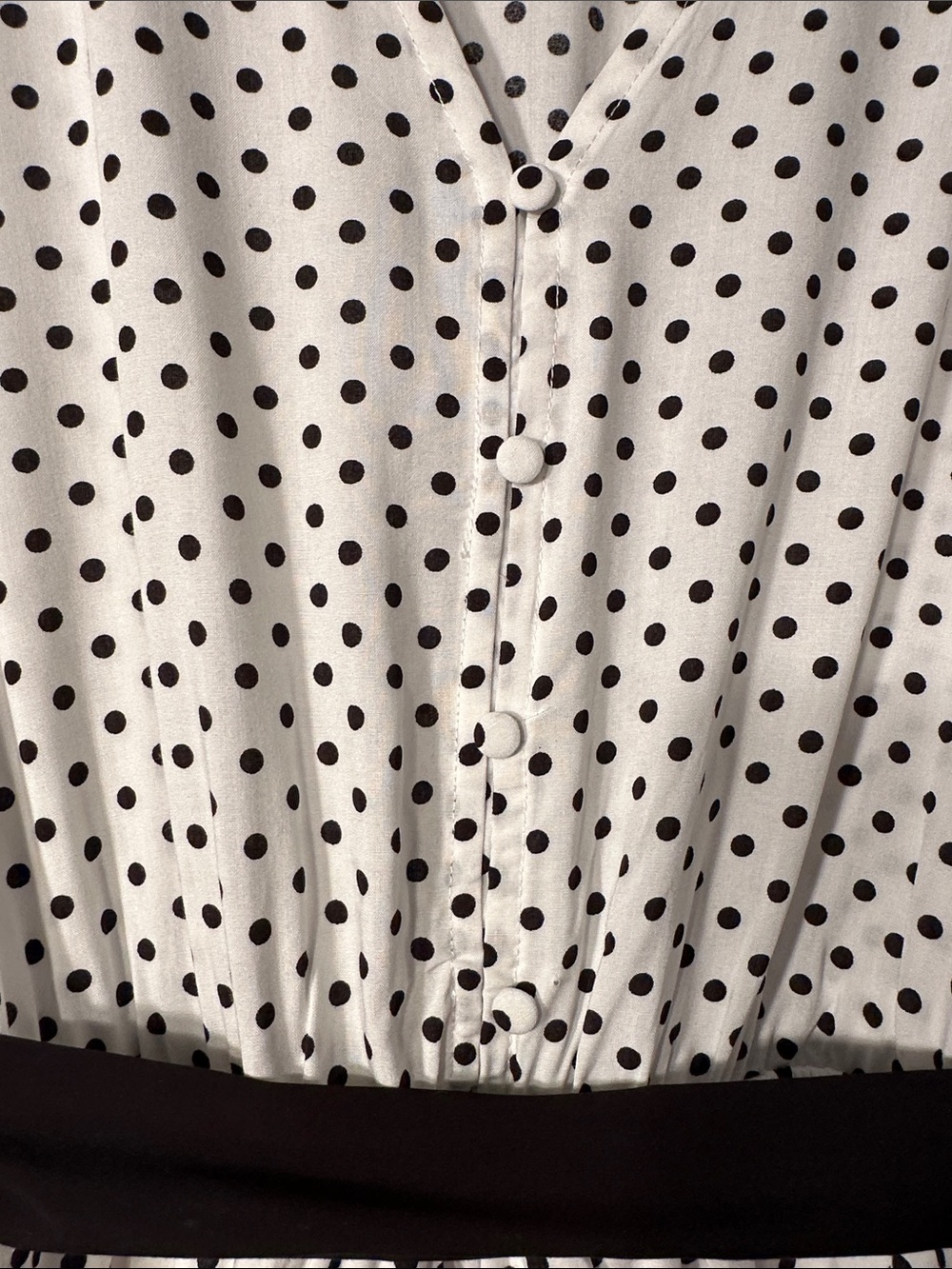 Polka Dot V-Neck Short Sleeve Romper with Black Waistband - White/Black - Picture 6 of 14